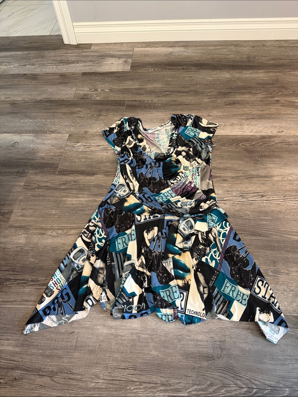 Terra Nostra Blue & Teal Graphic Fit-and-Flare‎ Dress